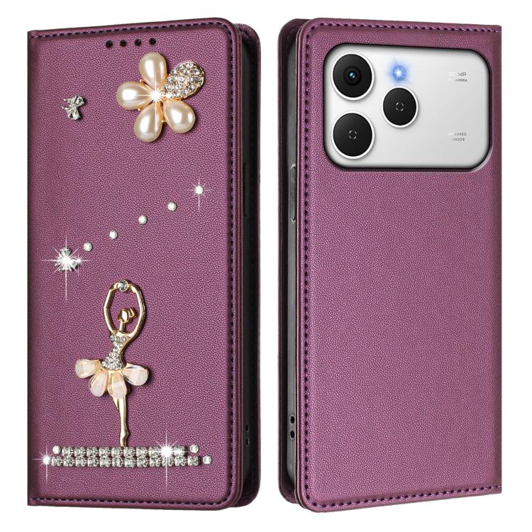 For Tecno Spark 40 4G Ballet Girl Diamond Studded RFID Vegan Leather Phone Case