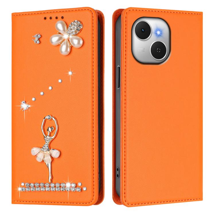 For Tecno Spark 40C Ballet Girl Diamond Studded RFID Vegan Leather Phone Case