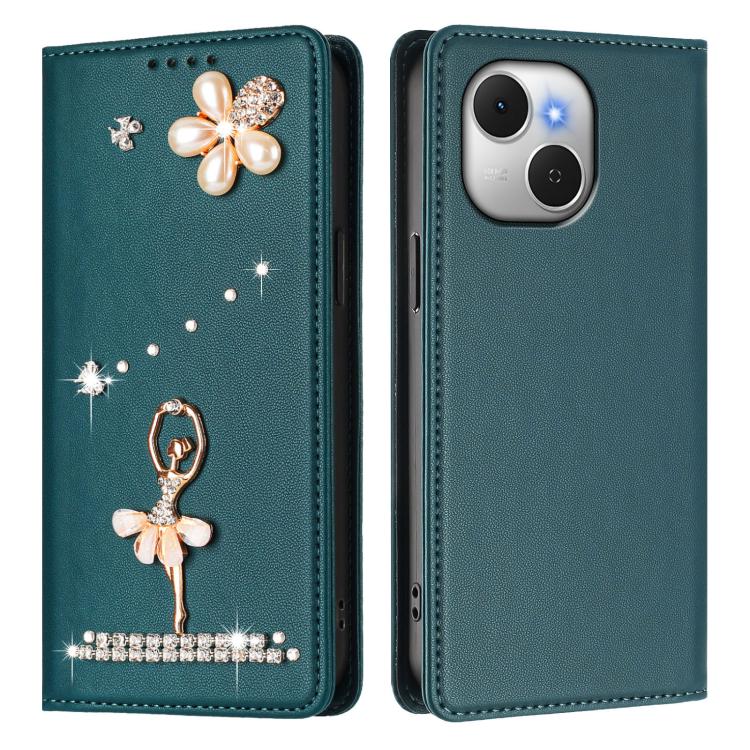 For Tecno Spark 40C Ballet Girl Diamond Studded RFID Vegan Leather Phone Case