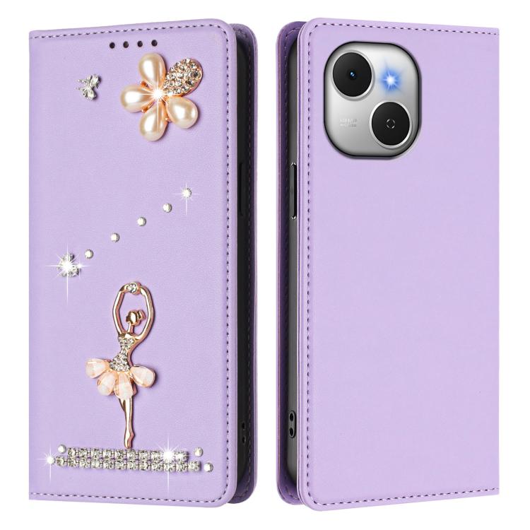 For Tecno Spark 40C Ballet Girl Diamond Studded RFID Vegan Leather Phone Case