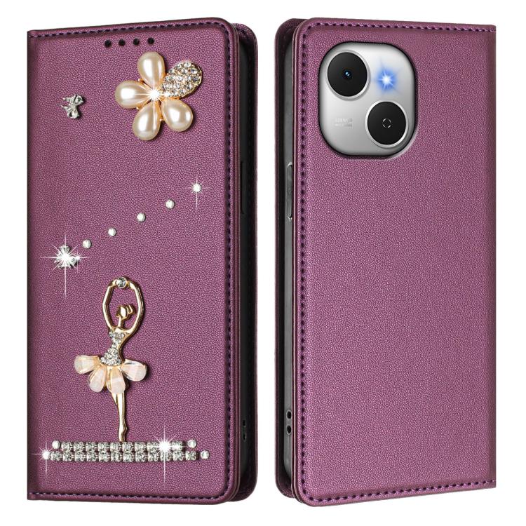 For Tecno Spark 40C Ballet Girl Diamond Studded RFID Vegan Leather Phone Case