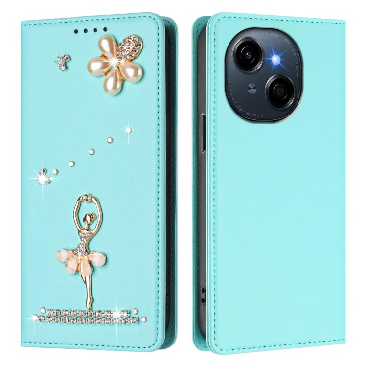 For Tecno Spark Go 1 Ballet Girl Diamond Studded RFID Vegan Leather Phone Case