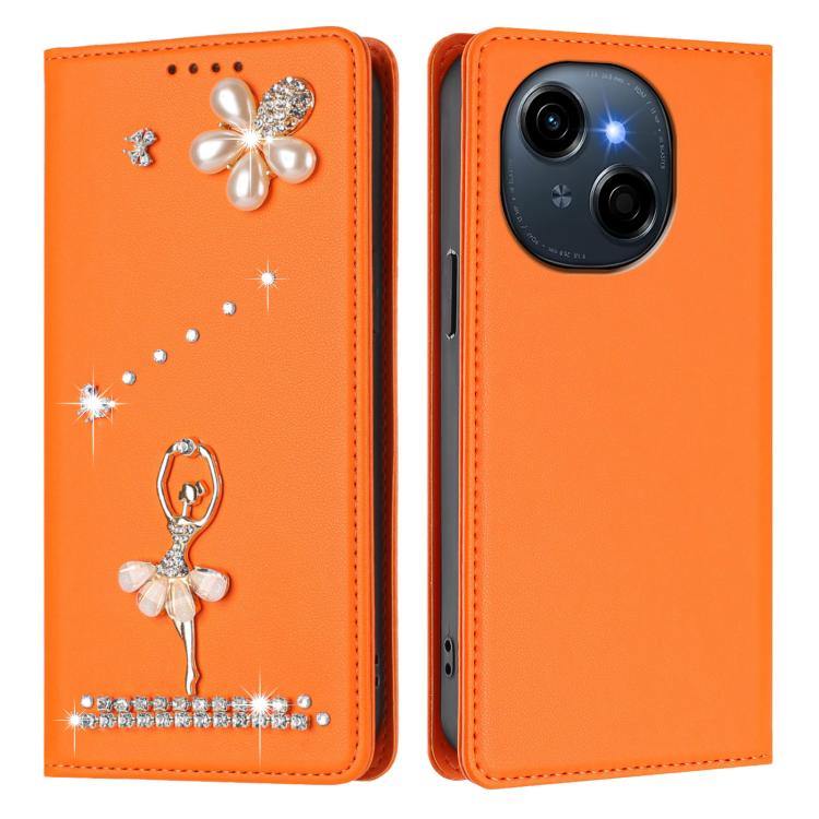 For Tecno Spark Go 1 Ballet Girl Diamond Studded RFID Vegan Leather Phone Case