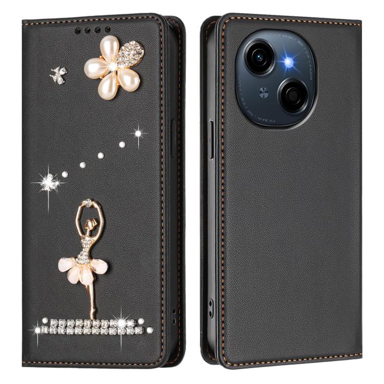 For Tecno Spark Go 1 Ballet Girl Diamond Studded RFID Vegan Leather Phone Case