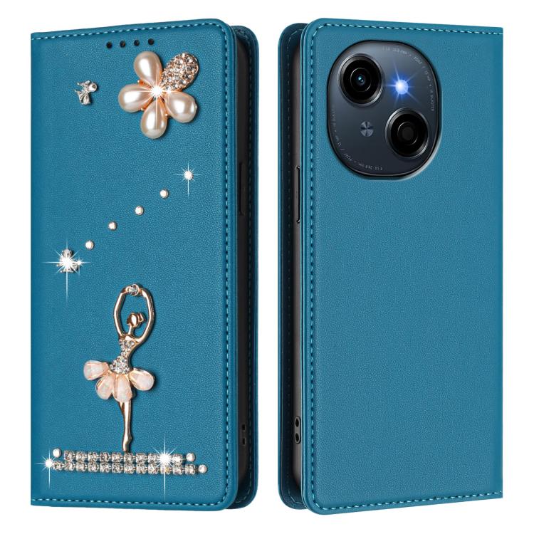 For Tecno Spark Go 1 Ballet Girl Diamond Studded RFID Vegan Leather Phone Case
