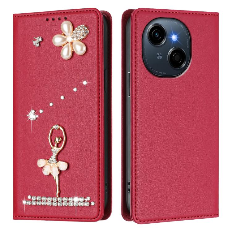 For Tecno Spark Go 1 Ballet Girl Diamond Studded RFID Vegan Leather Phone Case