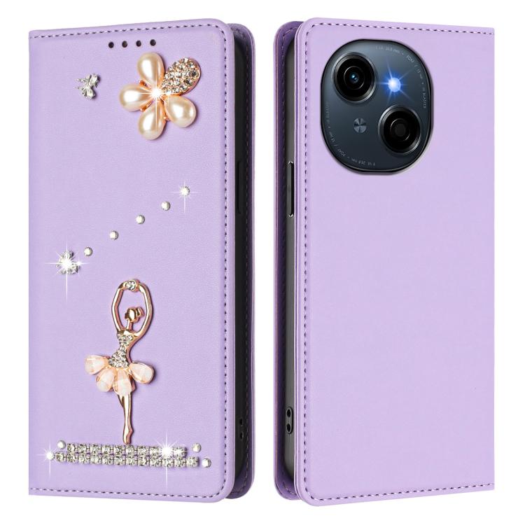 For Tecno Spark Go 1 Ballet Girl Diamond Studded RFID Vegan Leather Phone Case