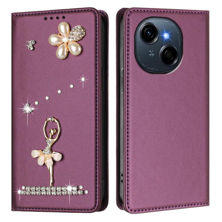 For Tecno Spark Go 1 Ballet Girl Diamond Studded RFID Vegan Leather Phone Case