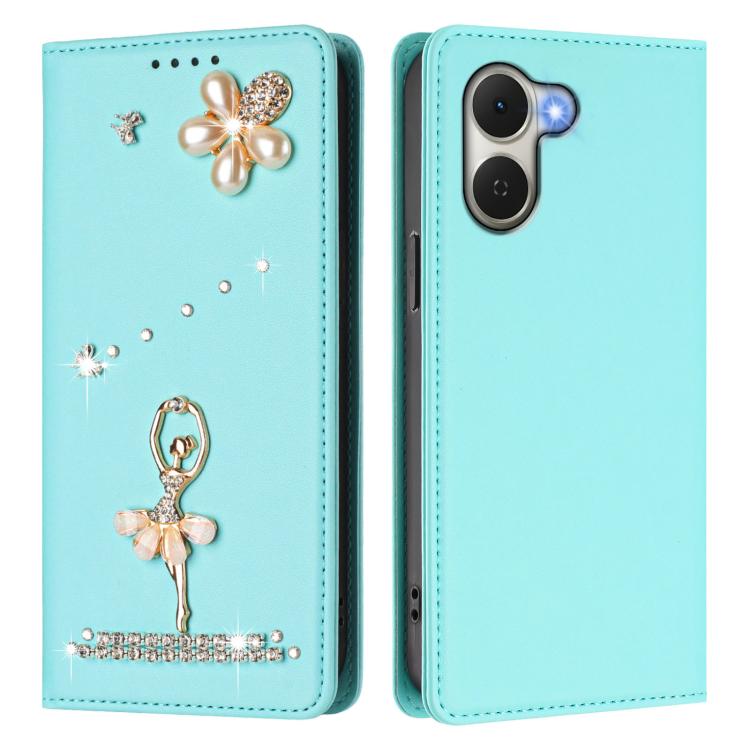 For Tecno Spark Go 3 Ballet Girl Diamond Studded RFID Vegan Leather Phone Case
