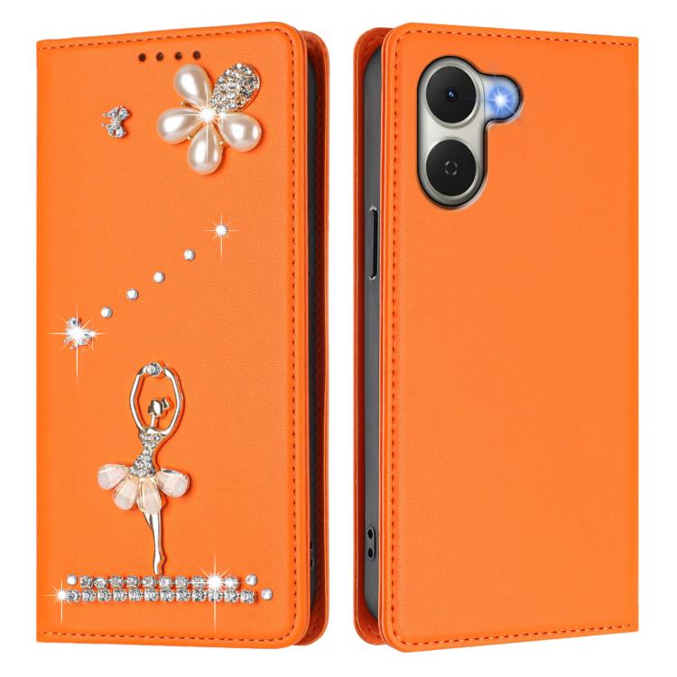 For Tecno Spark Go 3 Ballet Girl Diamond Studded RFID Vegan Leather Phone Case