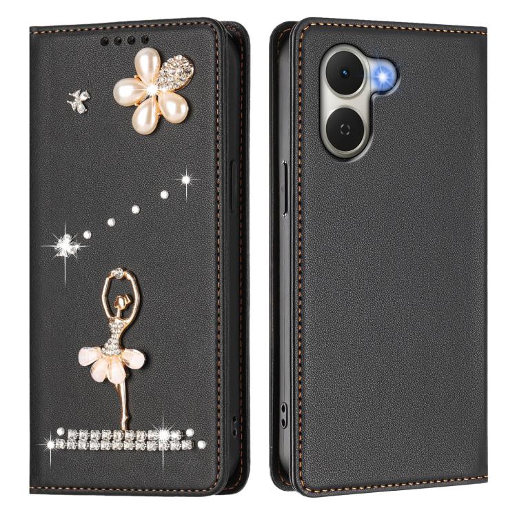 For Tecno Spark Go 3 Ballet Girl Diamond Studded RFID Vegan Leather Phone Case