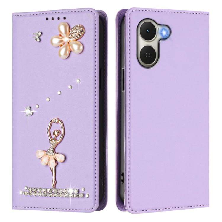 For Tecno Spark Go 3 Ballet Girl Diamond Studded RFID Vegan Leather Phone Case