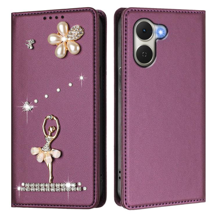 For Tecno Spark Go 3 Ballet Girl Diamond Studded RFID Vegan Leather Phone Case