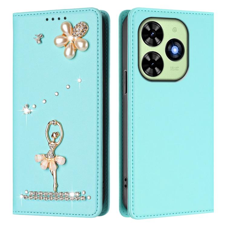 For Tecno Spark Go 2024 / Spark 20 Ballet Girl Diamond Studded RFID Vegan Leather Phone Case