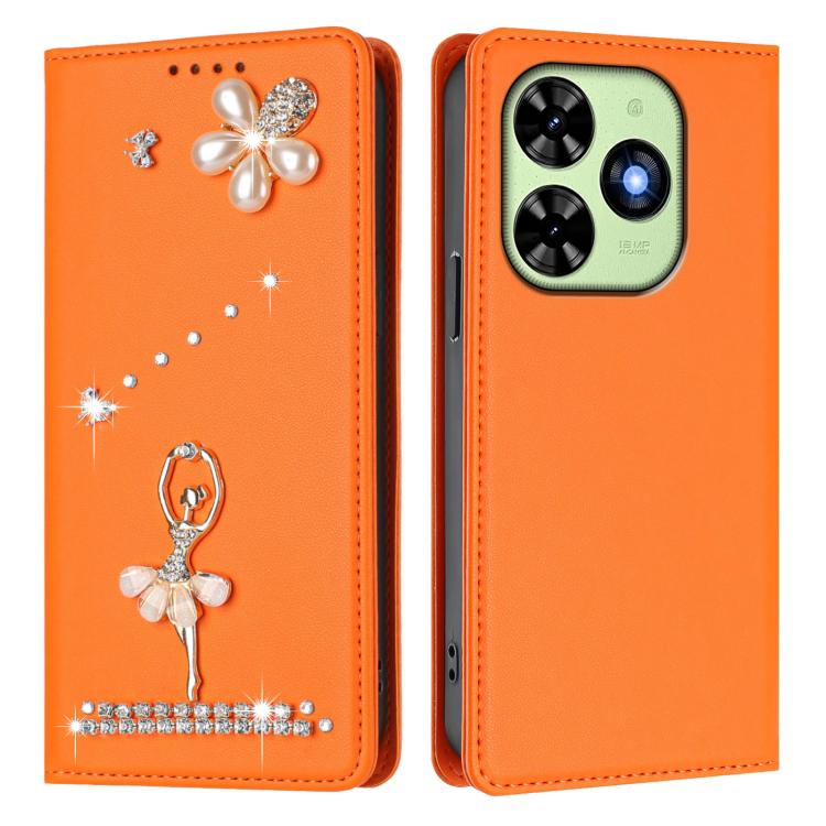 For Tecno Spark Go 2024 / Spark 20 Ballet Girl Diamond Studded RFID Vegan Leather Phone Case