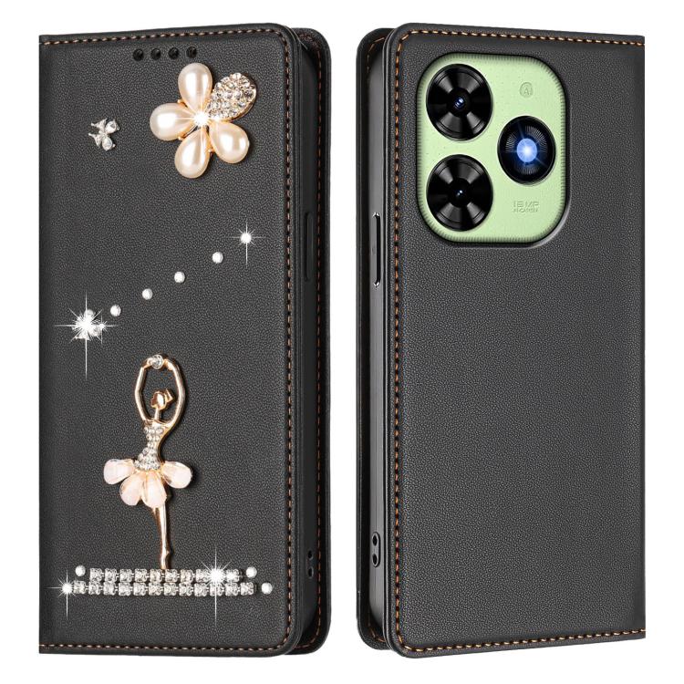 For Tecno Spark Go 2024 / Spark 20 Ballet Girl Diamond Studded RFID Vegan Leather Phone Case