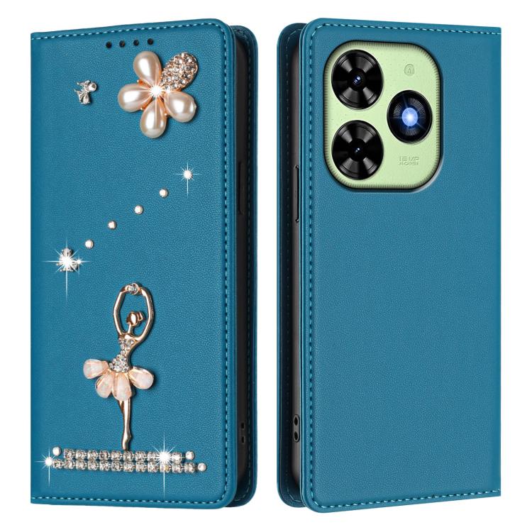 For Tecno Spark Go 2024 / Spark 20 Ballet Girl Diamond Studded RFID Vegan Leather Phone Case
