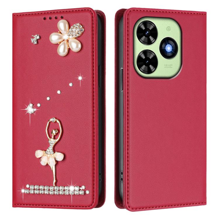 For Tecno Spark Go 2024 / Spark 20 Ballet Girl Diamond Studded RFID Vegan Leather Phone Case