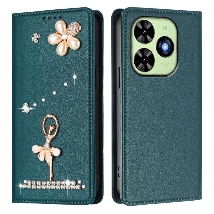 For Tecno Spark Go 2024 / Spark 20 Ballet Girl Diamond Studded RFID Vegan Leather Phone Case