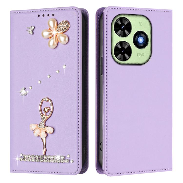 For Tecno Spark Go 2024 / Spark 20 Ballet Girl Diamond Studded RFID Vegan Leather Phone Case