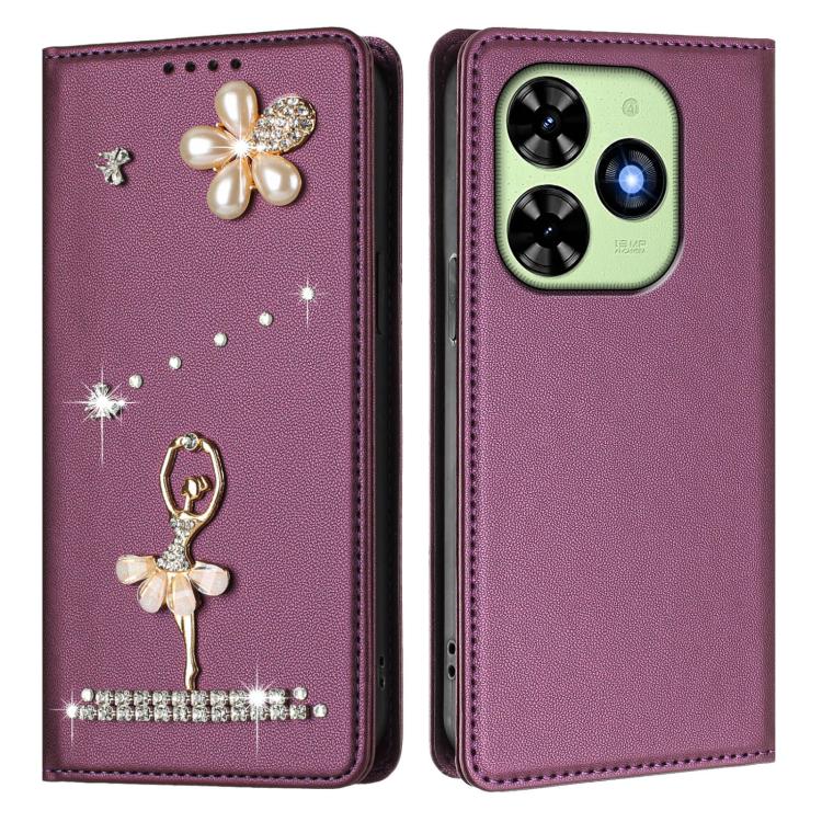 For Tecno Spark Go 2024 / Spark 20 Ballet Girl Diamond Studded RFID Vegan Leather Phone Case