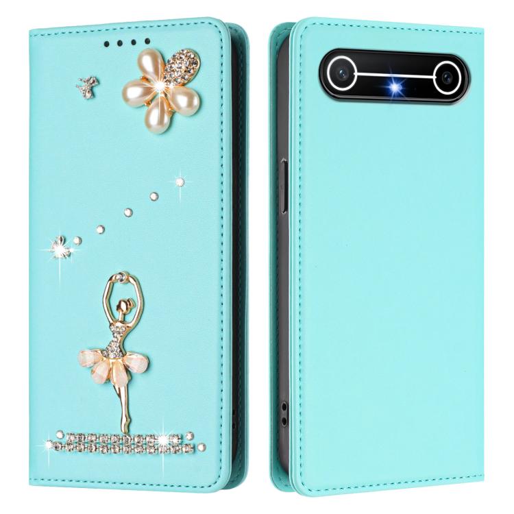 For Tecno Pova Slim / Spark Slim Ballet Girl Diamond Studded RFID Vegan Leather Phone Case