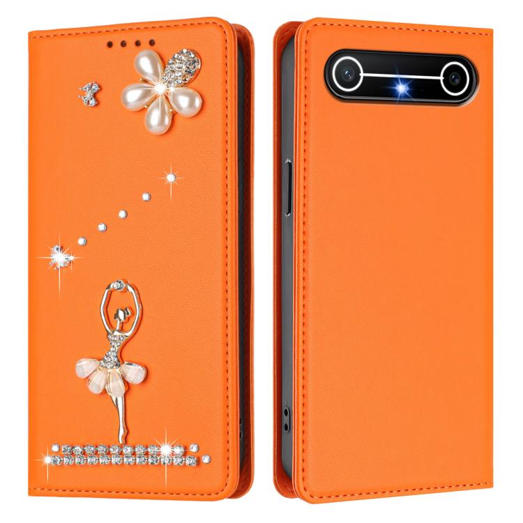 For Tecno Pova Slim / Spark Slim Ballet Girl Diamond Studded RFID Vegan Leather Phone Case