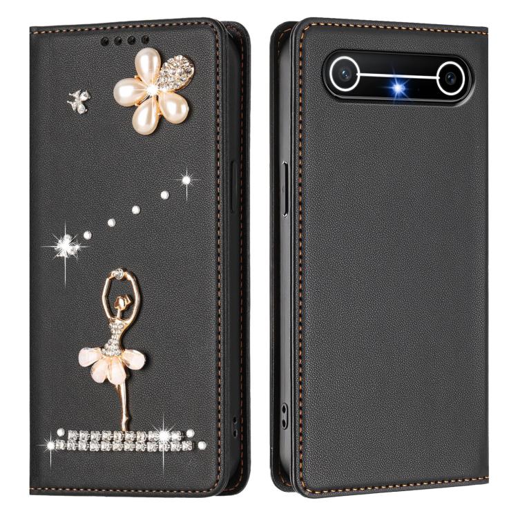 For Tecno Pova Slim / Spark Slim Ballet Girl Diamond Studded RFID Vegan Leather Phone Case