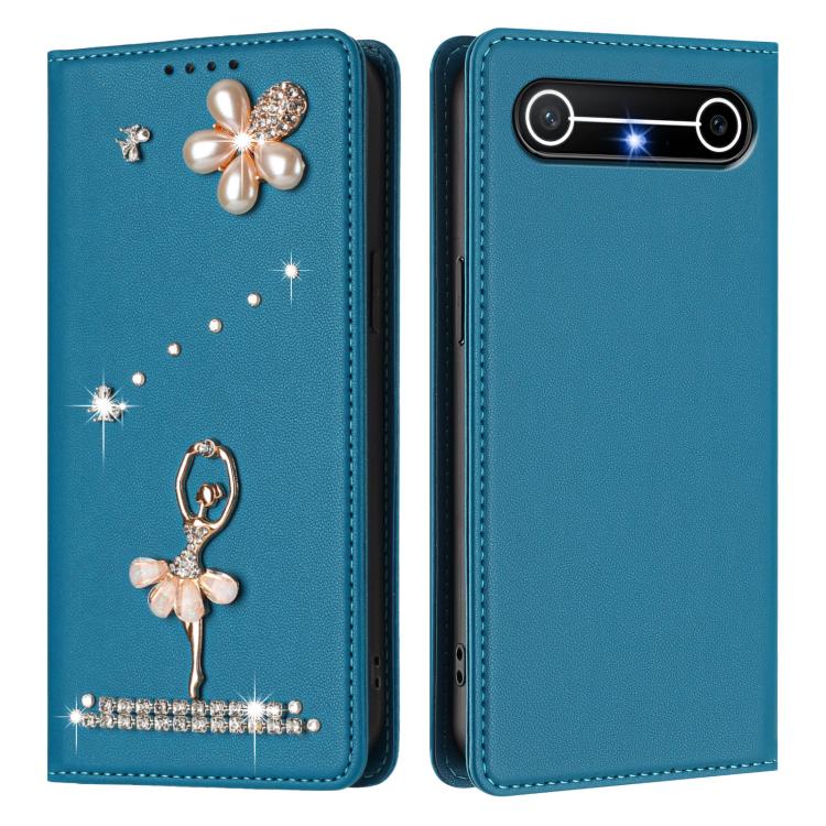 For Tecno Pova Slim / Spark Slim Ballet Girl Diamond Studded RFID Vegan Leather Phone Case
