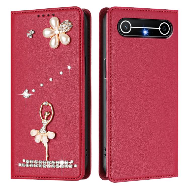 For Tecno Pova Slim / Spark Slim Ballet Girl Diamond Studded RFID Vegan Leather Phone Case