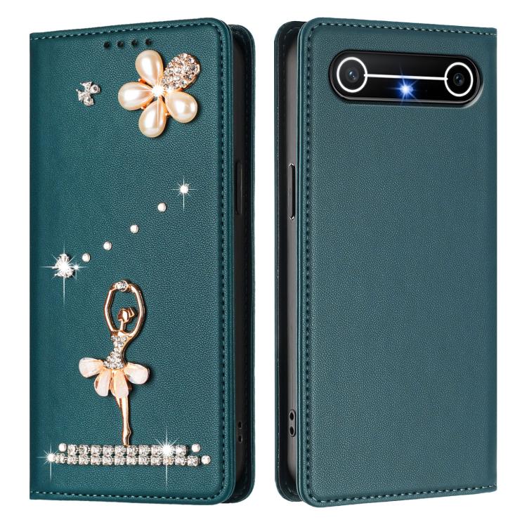 For Tecno Pova Slim / Spark Slim Ballet Girl Diamond Studded RFID Vegan Leather Phone Case