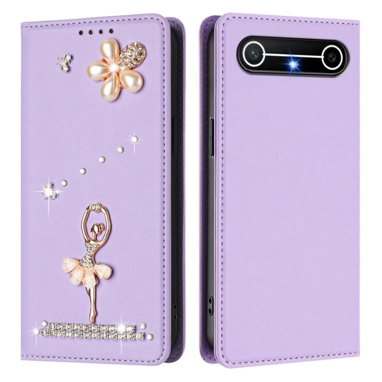 For Tecno Pova Slim / Spark Slim Ballet Girl Diamond Studded RFID Vegan Leather Phone Case