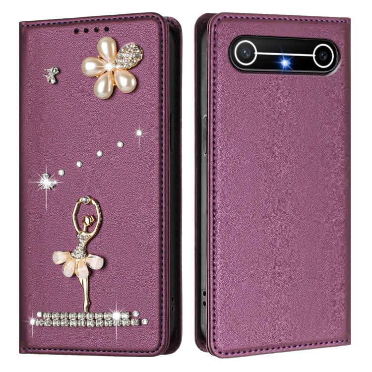 For Tecno Pova Slim / Spark Slim Ballet Girl Diamond Studded RFID Vegan Leather Phone Case