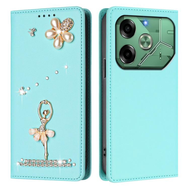 For Tecno Pova 6 Ballet Girl Diamond Studded RFID Vegan Leather Phone Case