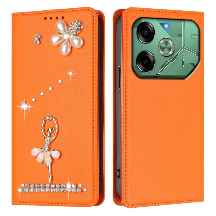 For Tecno Pova 6 Ballet Girl Diamond Studded RFID Vegan Leather Phone Case