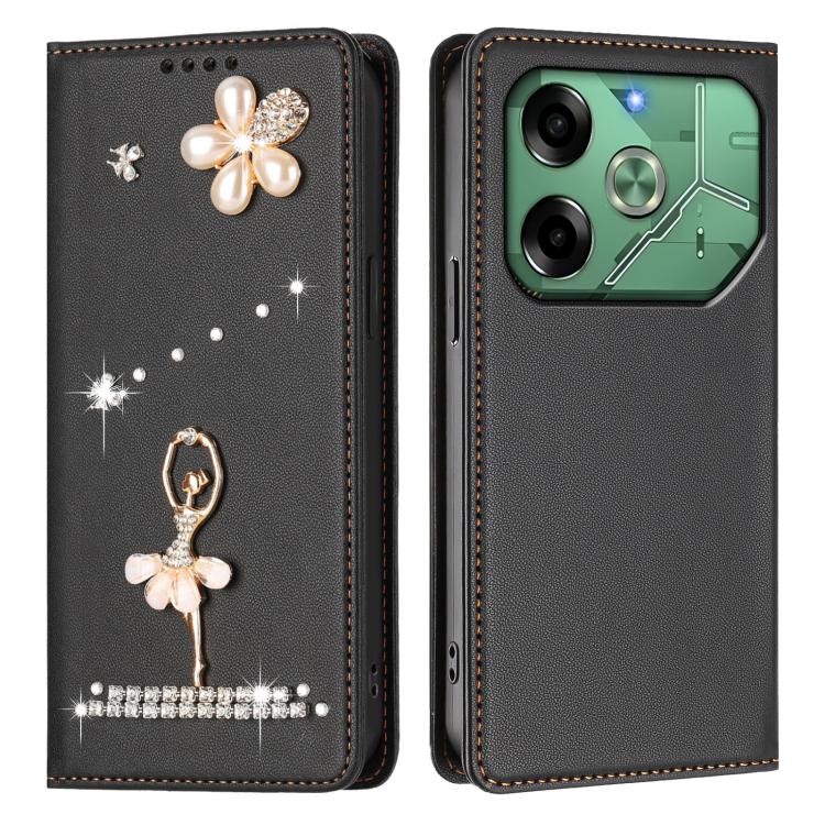 For Tecno Pova 6 Ballet Girl Diamond Studded RFID Vegan Leather Phone Case