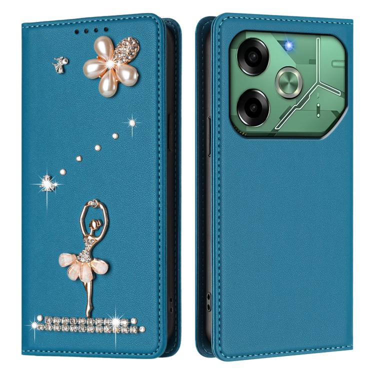 For Tecno Pova 6 Ballet Girl Diamond Studded RFID Vegan Leather Phone Case