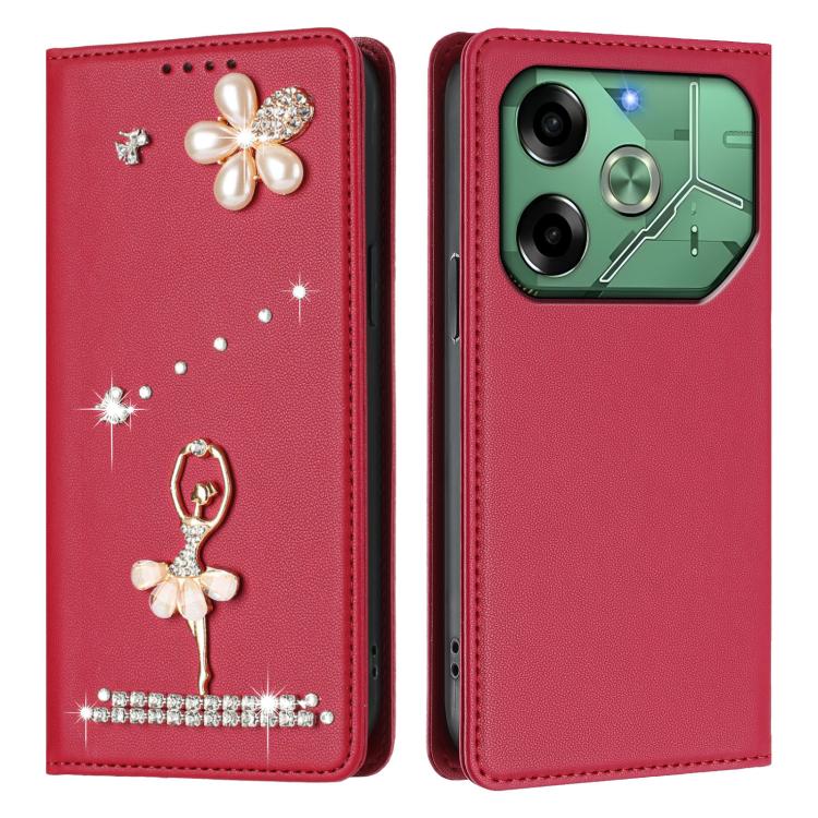For Tecno Pova 6 Ballet Girl Diamond Studded RFID Vegan Leather Phone Case
