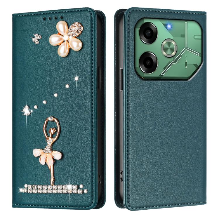 For Tecno Pova 6 Ballet Girl Diamond Studded RFID Vegan Leather Phone Case