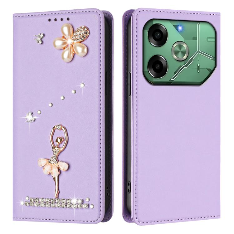 For Tecno Pova 6 Ballet Girl Diamond Studded RFID Vegan Leather Phone Case