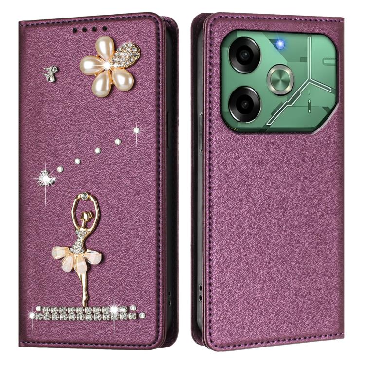 For Tecno Pova 6 Ballet Girl Diamond Studded RFID Vegan Leather Phone Case
