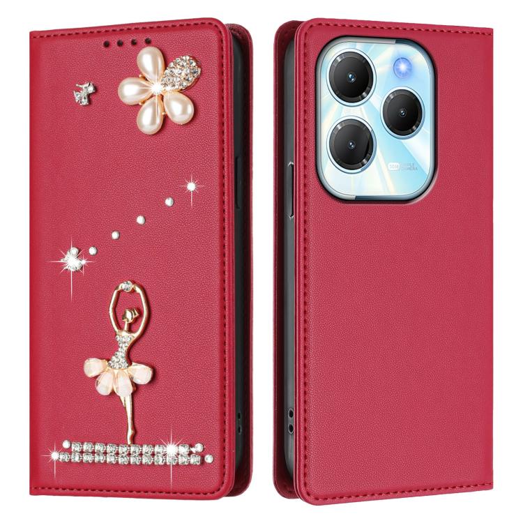 For Tecno Spark 20 Pro 4G Ballet Girl Diamond Studded RFID Vegan Leather Phone Case