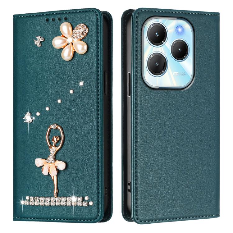 For Tecno Spark 20 Pro 4G Ballet Girl Diamond Studded RFID Vegan Leather Phone Case