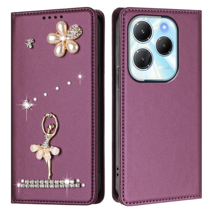 For Tecno Spark 20 Pro 4G Ballet Girl Diamond Studded RFID Vegan Leather Phone Case