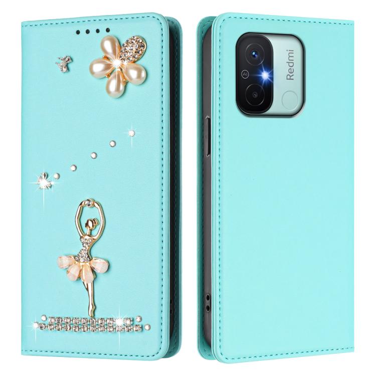 For Redmi 11A / Xiaomi Poco C55 Ballet Girl Diamond Studded RFID Vegan Leather Phone Case