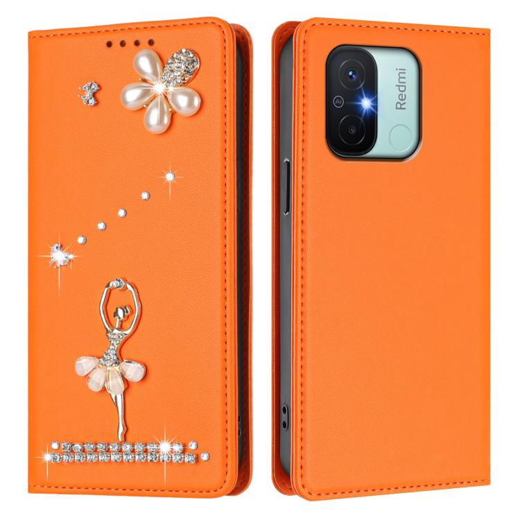 For Redmi 11A / Xiaomi Poco C55 Ballet Girl Diamond Studded RFID Vegan Leather Phone Case