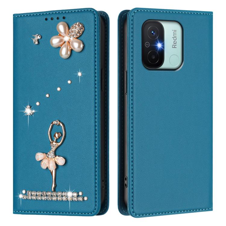 For Redmi 11A / Xiaomi Poco C55 Ballet Girl Diamond Studded RFID Vegan Leather Phone Case