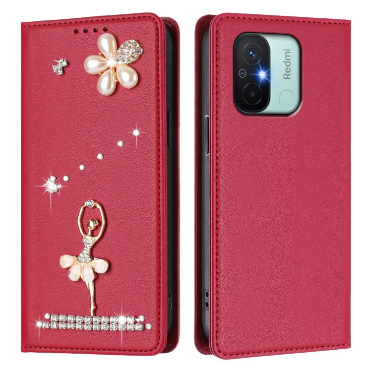 For Redmi 11A / Xiaomi Poco C55 Ballet Girl Diamond Studded RFID Vegan Leather Phone Case