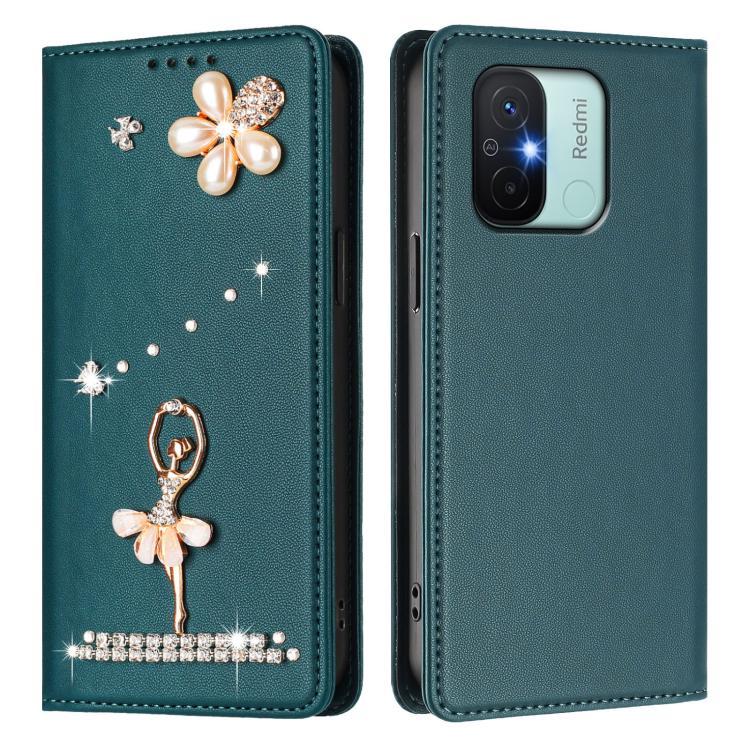 For Redmi 11A / Xiaomi Poco C55 Ballet Girl Diamond Studded RFID Vegan Leather Phone Case