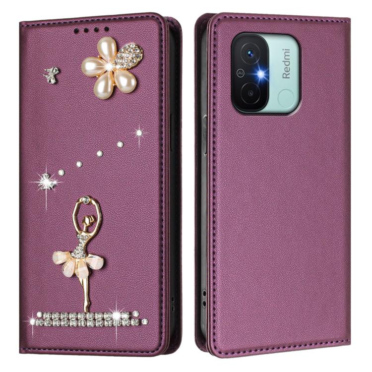 For Redmi 11A / Xiaomi Poco C55 Ballet Girl Diamond Studded RFID Vegan Leather Phone Case